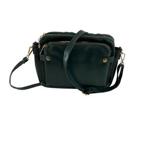 Dark Green Faux Leather Triple Zip Crossbody Purse with Wallet Gold Hardware